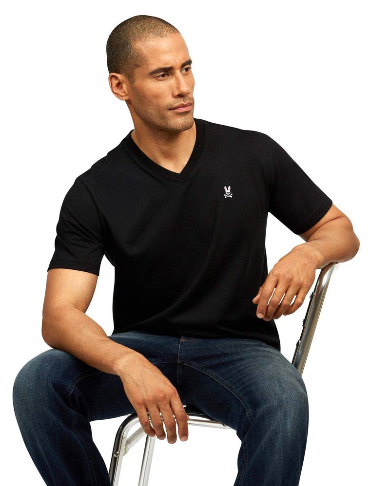 Psycho Bunny Men's Short Sleeve Casual V Neck Bunny Tee T Shirt/Undershirt, Black, XL - Image 4